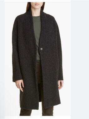 Vince. Women Bouclé Cardigan Coat Small dark black Grey merino blend